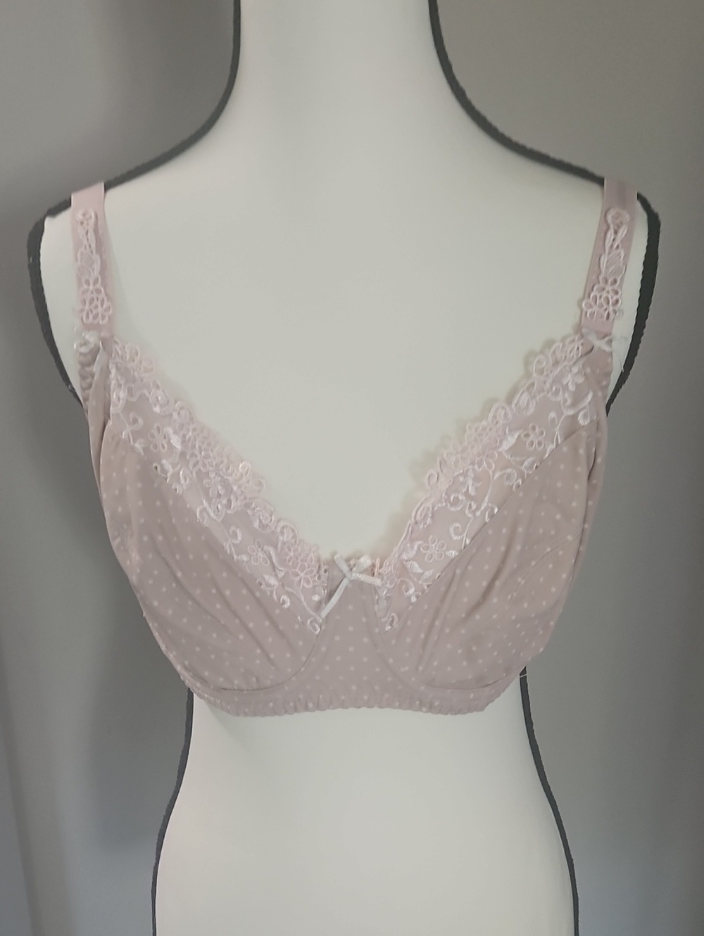 Soft Lace Trim Polka Dot Underwire Bra in Pale Blush